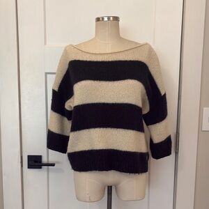 🔴 SOLD 🔴 Juicy Couture Oversized Striped Navy and Cream Alpaca Sweater